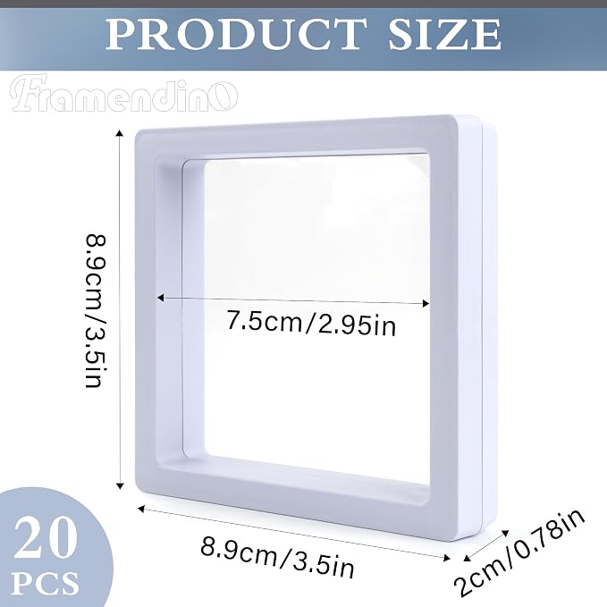 Framendino, 20 Pack White 3D Floating Frame Display Case Challenge Coin 3.5x3.5x0.8 Holder Stands Jewelry Storage Box for AA Medallion Shells Gems - Image 2