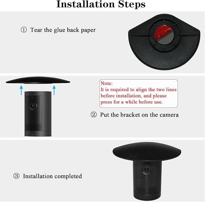 Sun Rain Shade Camera Cover Compatible with Ring Outdoor Cam Plus | Weatherproof Camera Protective Shield for Resistant UV, Anti Glare,Easy to Install,Black - Image 4