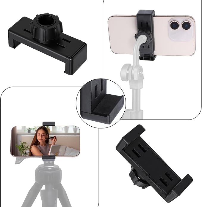 2 Pcs Ring Light Phone Holder Replacement Clamp, 17mm Rotating Ball Head, Phone Ball Mount for Tripod Monopod Mount Cellphone Clamp Selfie Hose Stand Bracket (Black) - Image 7