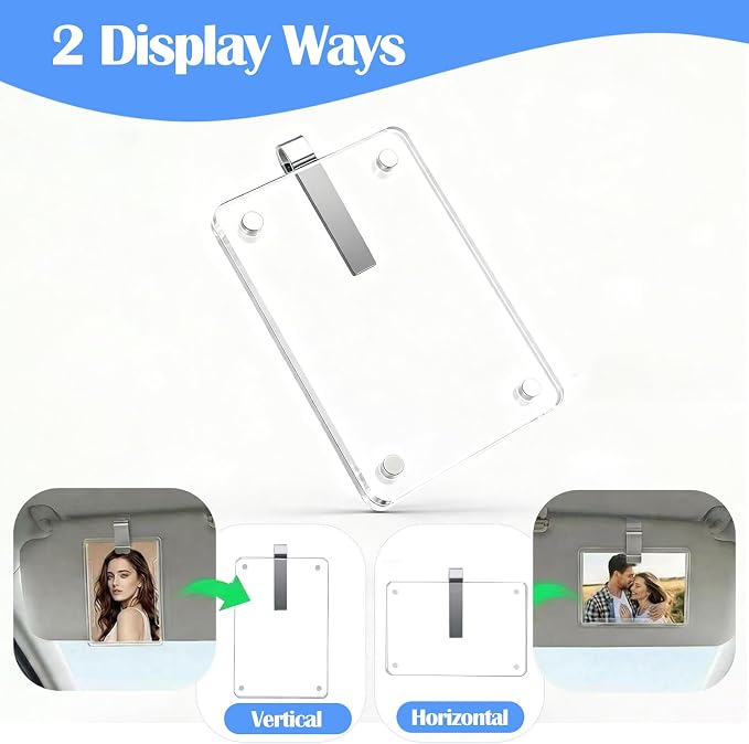 2 Pack Magnetic Car Visor Photo Holder, 2.36 x 3.54 inch Rectangular Clear Acrylic Car Picture Frame Clip for Sun Visor, Personalized Vehicle Photo Display for Family, Pets - Image 3