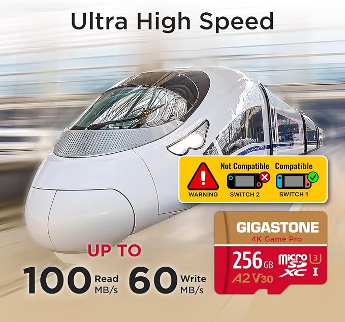 [5-Yrs Free Data Recovery] GIGASTONE 256GB Micro SD Card, 4K Game Pro, MicroSDXC Memory Card for Nintendo-Switch 1, GoPro, Action Camera, DJI, UHD Video, R/W up to 100/60MB/s, UHS-I U3 A2 V30 C10 - Image 3