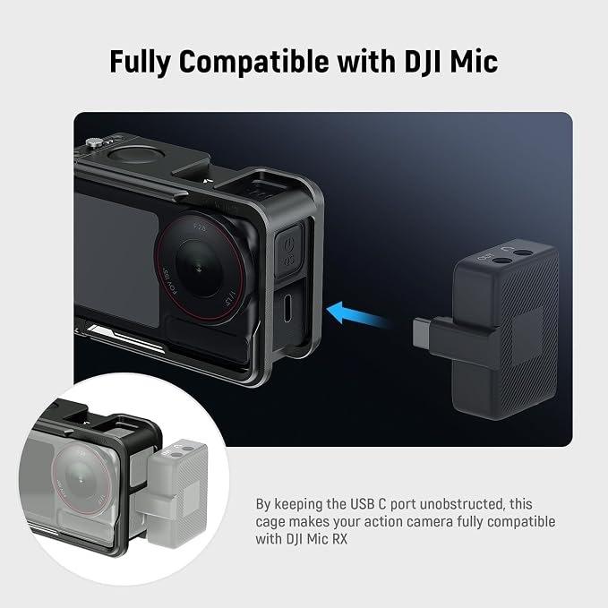 NEEWER Action Camera Cage for Osmo Action 5 Pro / 4/3, Protective Metal Video Rig with Cold Shoe, 1/4" Thread, Shutter Button Compatible with DJI Mic Magnetic Adapter Mount Accessories, AC014 Black - Image 4