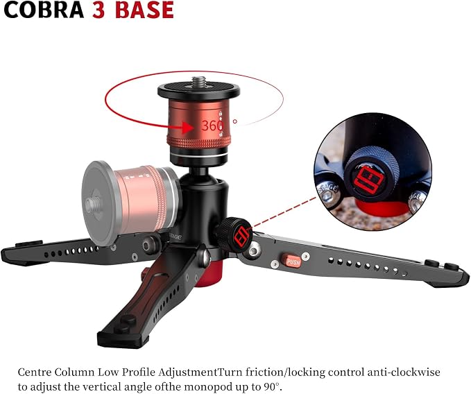 IFOOTAGE Cobra 3 Base,Monopod Base,Portable Tabletop Mini Tripod Mount with 360° Degree Rotatable Ball-Head,Quick Release Platform,Compatibility Cobra 2,Max Load 17.6 lbs - Image 2