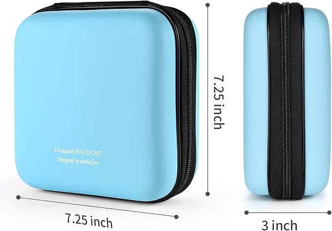 alavisxf xx CD Case, 48 Capacity EVA Protective Blu-ray DVD Case Portable Zipper CD Case Holder Disc Storage Organizer Wallet Bag for Car Home Travel (48 Capacity, Sky Blue48) | EVA Shock-resistant, Lightweight Portable, DVD Blu-ray Storage Organizer, ... - Image 4