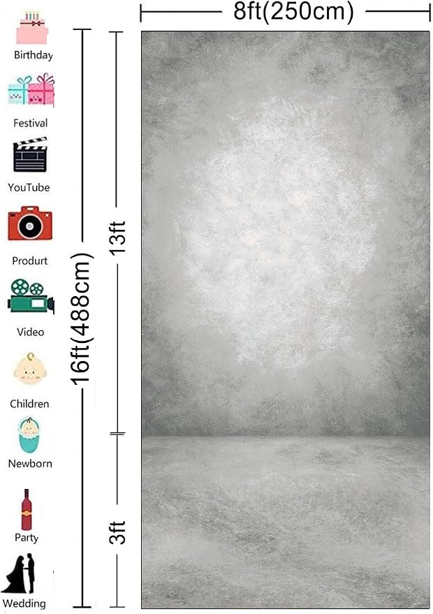 8x16ft Grey Portrait Photography Backdrops Solid Texture Abstract Photo Background for Photoshoot - Image 3
