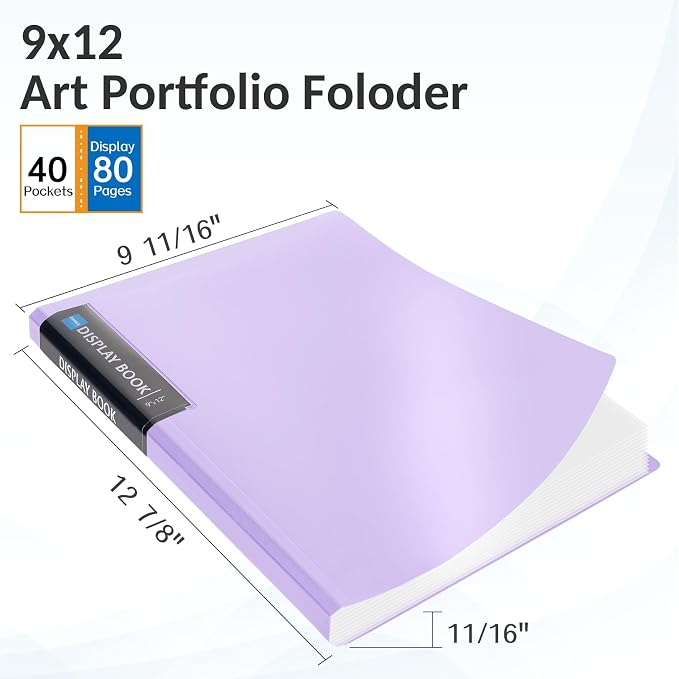 Sooez Art Portfolios 9"x12", 40 Pockets Large Portfolio Folder Display | 80 Pages,Heavy Duty Art Portfolio Folder with Clear Sheet Protectors, Presentation Book for Artwork Document Organizer Binder - Image 2