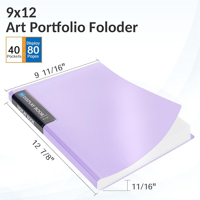 Sooez Art Portfolios 9"x12", 40 Pockets Large Portfolio Folder Display | 80 Pages, Heavy Duty Art Portfolio Folder with Clear Sheet Protectors, Presentation Book for Artwork Document Organizer - Image 2