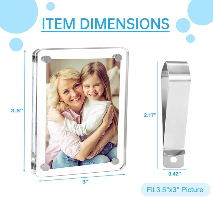 2 Pack Magnetic Car Visor Photo Holder – Personalized Acrylic Clip for Family, Pets, Travel Pictures – Easy Snap-On Car Accessory for Sun Visor (2 Pack, 3''x3.5'') - Image 2
