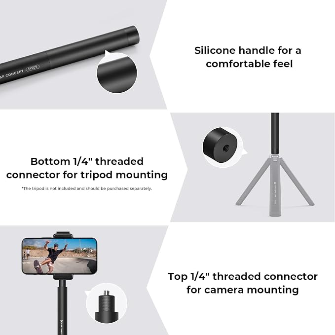 K&F CONCEPT 60 Inch Invisible Selfie Stick | Extension Pole Compatible with Insta360 Sports Camera, GoPro, DJI OSMO Pocket 3, 1/4" Extended Monopod Pole - MS07 - Image 5