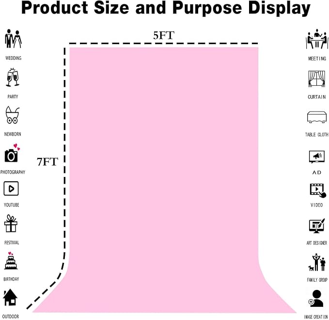 Pink Photography Backdrop for Photoshoot, Fabric 5x7ft | Polyester Studio Photo Backgrounds, Non Reflective, Easy to Hang, for Portrait Shoot, Product, Party Decor, Video Creation - Image 8