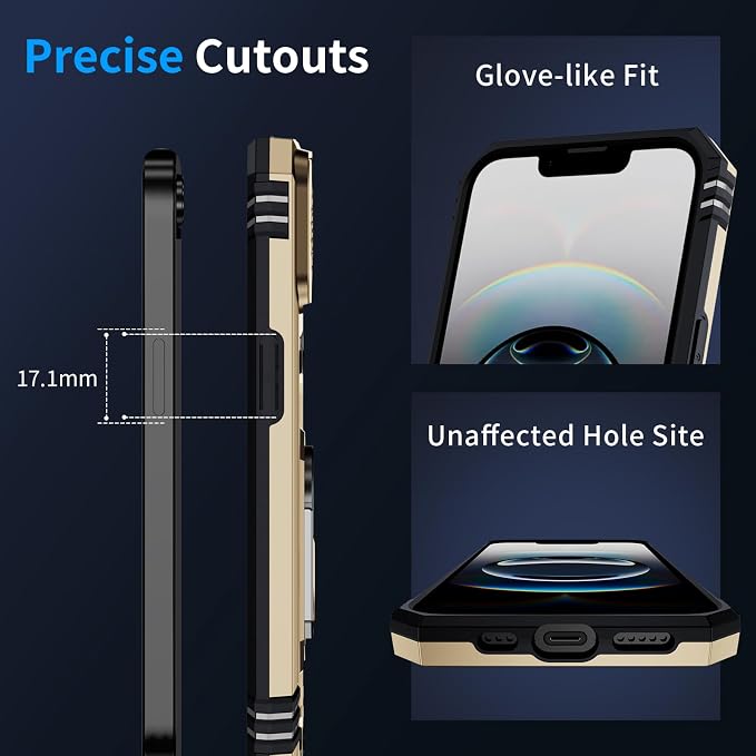 for iPhone 17e Case & iPhone 16e Case with 2X HD Screen Protector & Slide Camera Cover & Rotated Ring Kickstand, Rugged Heavy Duty Protective Phone Case for iPhone 17e/16e 6.1", Gold - Image 7