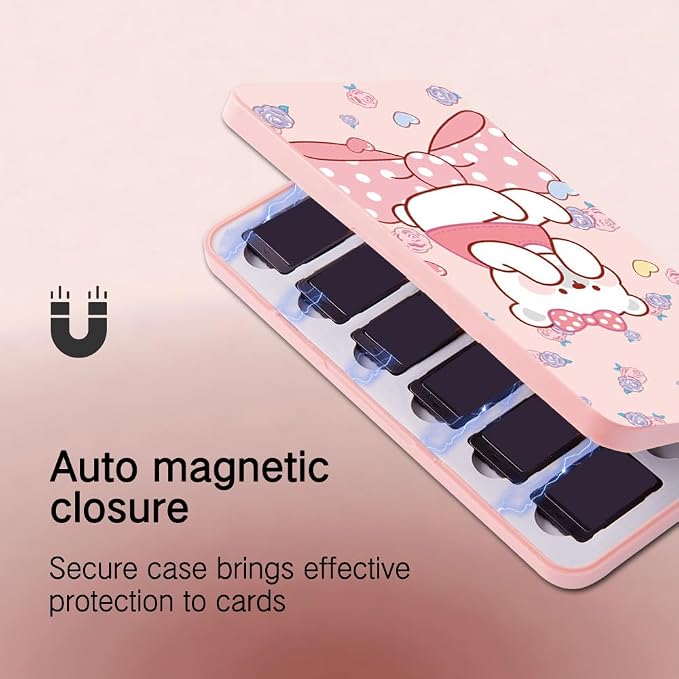 PERFECTSIGHT Cute Game Card Case for Nintendo Switch/ Switch Lite/ OLED, 24 Game Holder Cartridge Case for Game Cards and 24 SD Cards, Kawaii Portable Compact Storage Box (Rose Kitty, 24 Slots) - Image 4