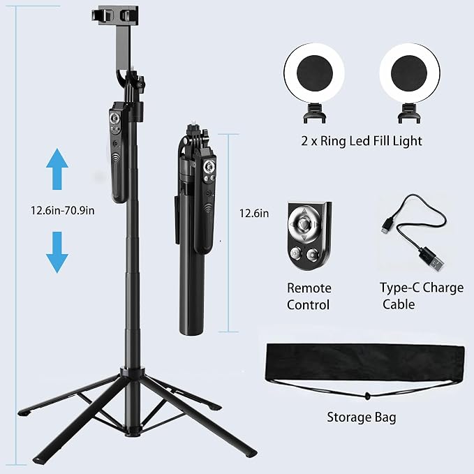 Auto Face Tracking Tripod for iPhone with Light 70.9” Selfie Stick Tripod Stand Follows Your Movement 360°Phone Camera Tripod with Wireless Remote for Content Creator Vlog Live Stream Video Recording - Image 9