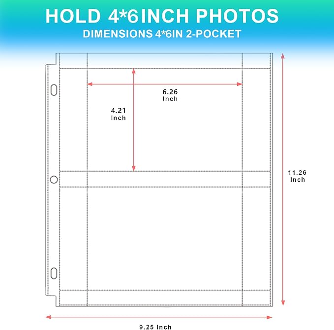 50 Pack 4 x 6 Photo Sleeves for 3 Ring Binder(200 Pictures) | Heavy-Duty Archival Photo Page Protectors, Clear Picture Album Refill Pages Holds, Acid-Free - Image 2