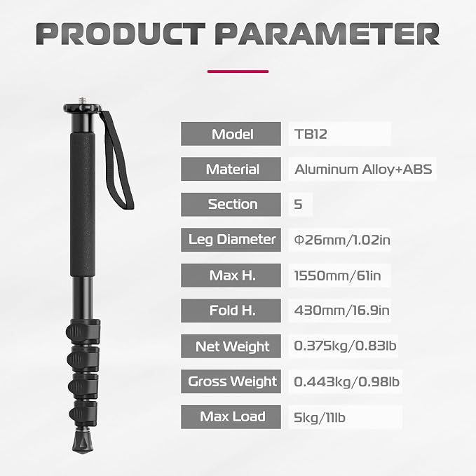 ULANZI TB12 Camera Monopod, 61" Aluminum Photography Monopod with 5-Section Height, Lightweight & Portable Camera Accessories, for Cameras Canon, Nikon & Sony Mirrorless & DSLR, Easy to Carry - Image 7