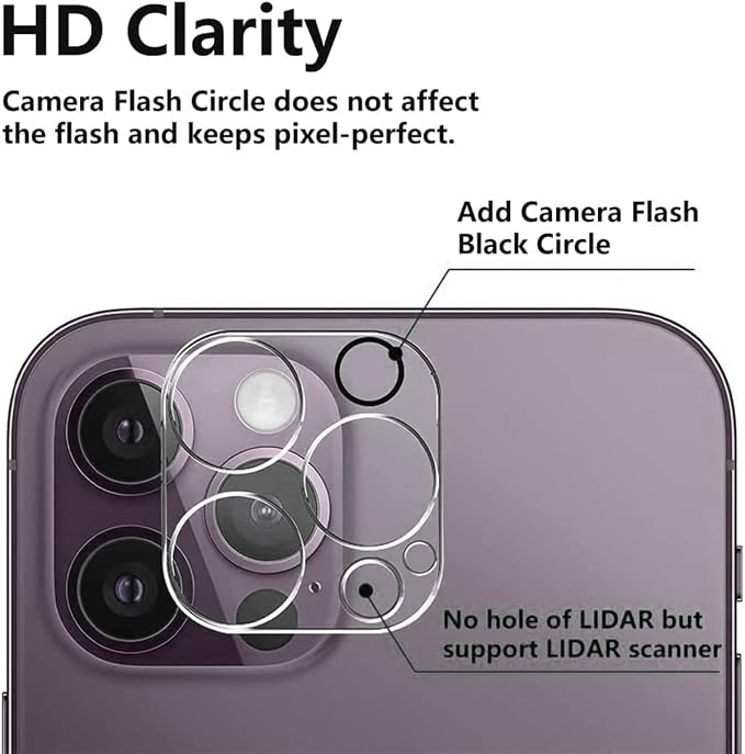3PCS Rear Back Camera Lens Protector Tempered Glass for iPhone 14 Pro Max, iPhone 15 Pro Max - HD Clear Full Coverage Guard - Image 2