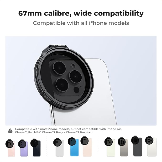 K&F CONCEPT Clip On 67mm Variable ND2-32 Magnetic Phone Lens Filter Kit | Magnetic Adapter Ring/Cold Shoe/Locking Knob, Neutral Density Filter Compatible with iPhone 16 15 Pro Max 14 13, FA303 - Image 5