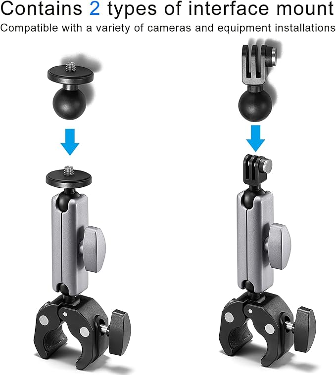 Suptig Camera Mount Super Clamp Pole Mount Tripod Clamp for Phon, Gopro Mission 1 Pro Gopro Hero 13 Hero 12 11 10 9 8 7 6 5, Gopro max2, Insta 360, DJI osmo Canon DSLR etc. - Image 2