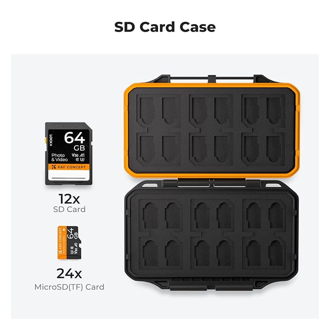 K&F CONCEPT 36 Slots Memory Card Case with 4-in-1 Card Reader | Anti-Shock Card Carrying Storage Case for 24 Micro SD/TF/, 12 SD/SDXC/SDHC Cards - Image 3