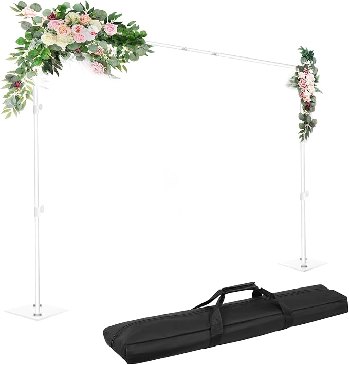 EMART Backdrop Stand 8.5x10ft Adjustable Photo Background Support Poles | White back drop stand with Heavy Duty Flat Base, Photo Metal Steel Pipe and Drape Frame Kit for Parties Birthday Wedding by EMART