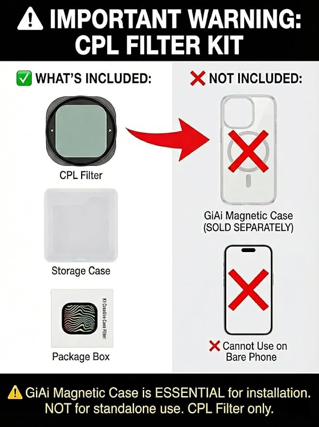 Magnetic CPL Circular Polarizer Filter for iPhone 17 Pro/Pro Max - Polarizing Camera Lens Effect Filter (Requires GiAi Magnetic Case - Sold Separately) - Image 2