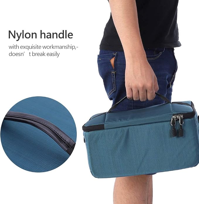 VINGVO Partition Lens Bag, Shockproof Waterproof Polyester Protective Insert Camera Pouch Camera Organizer Camera Lens Bag for Lens Tissue Card Reader(Blue) - Image 3