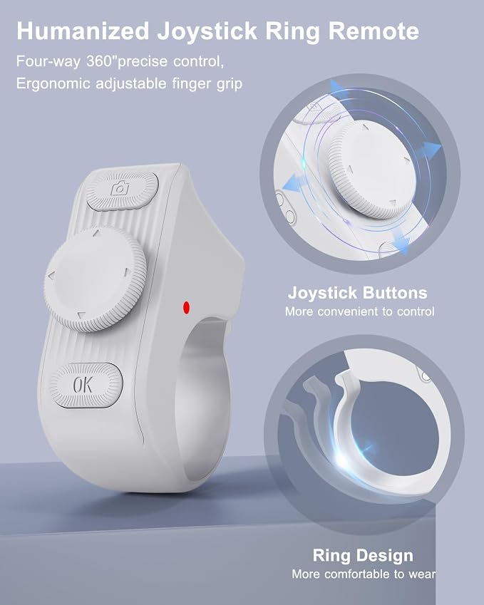 [New Upgrade, Easy to Use] TikTok Scrolling Ring Remote Control, Camera Shutter Remote, Wireless Bluetooth Scrolling Ring for iPhone, iPad, iOS, Android - Light White - Image 4