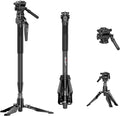 M1mini Carbon Fiber Monopod for Camera, 4-Section One-Button Quick Release, Portable Camera Monopod with V1 Fluid Head for DSLR Mirrorless Cameras, Max Load 5kg, (M1mini-V1) by COMAN