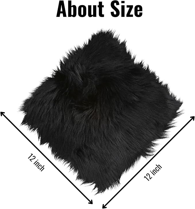 12inch Square Small Faux Fur Sheepskin Cushion Soft Plush Area Rug,Photo Background for Small Product Desktop Photography,Display and Decor,Jewelry,Nail Art,Locker Accessories (Black) - Image 2