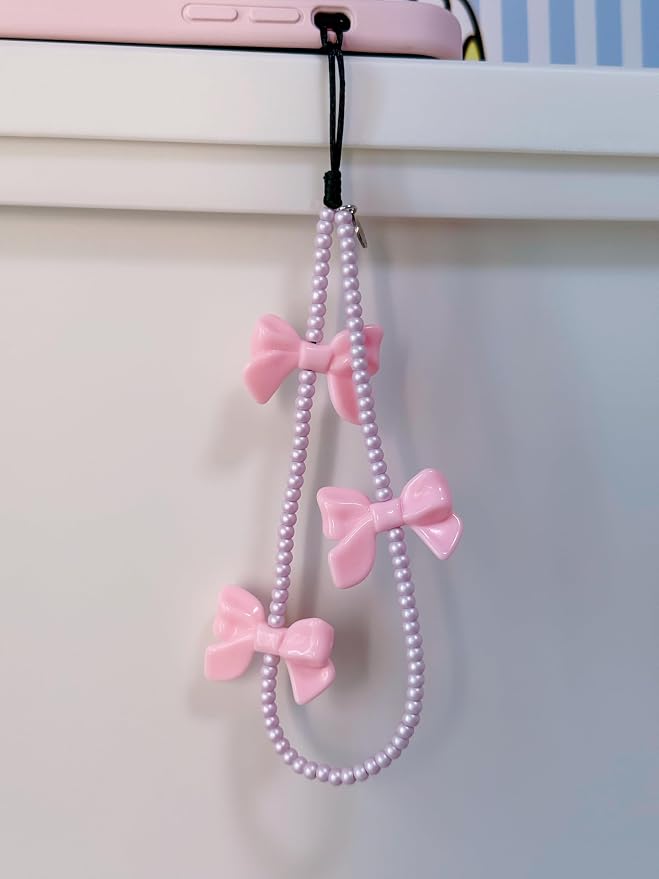 Drawwind Phone Charm Beaded Wristlet Strap Universal Cell Phone Lanyard Cute Bracelet Wrist Strap Beaded Chain String Handmade Accessories for Case Camera Bags (Bow Beau) - Image 4