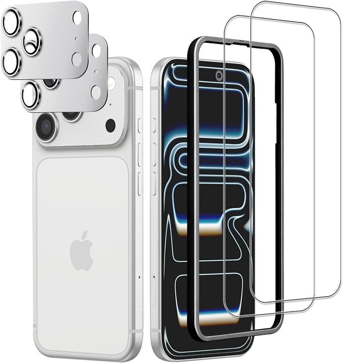 Screen Protector for iPhone 17 Pro 6.3 inch +2 Pack Silver Metal Camera Lens cover Protector by WowFluy