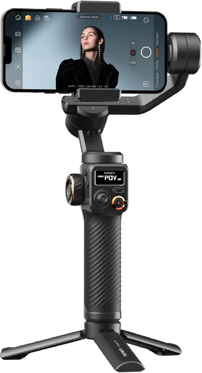 hohem iSteady M6 Kit Gimbal with AI Tracking & Magnetic Fill Light | AI Tracker with Adjustable Fill Light, iSteady 7.0 Stabilization, 360° Inception Mode, 0.88lb Load, 18H Battery, OLED Display - Image 4