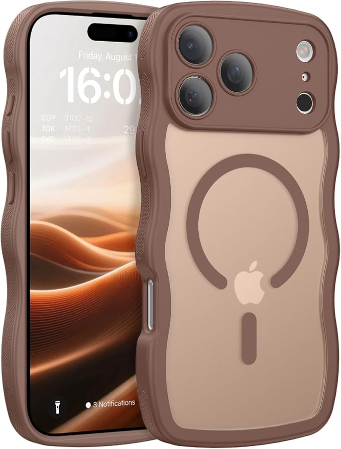 BENTOBEN Magnetic for iPhone 17 Pro Case, Cute Wavy Full Camera Protection [Compatible with MagSafe] Matte Anti-Slip Bumper Women Girls Boys Protective Cover for 17 Pro 6.3", Desert Titanium by BENTOBEN