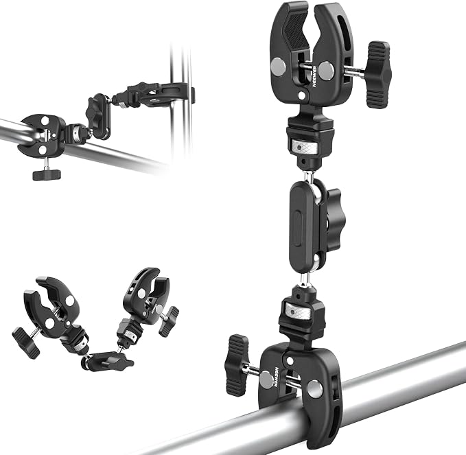 NEEWER Double Super Clamp Camera Mount with Magic Arm, NATO Interface, Cold Shoes, 1/4" Locating Holes for ARRI, Desk Studio Photography Light Stand Pole Cross Bar Umbrella Holder Clamp Mount, UA060 by Neewer