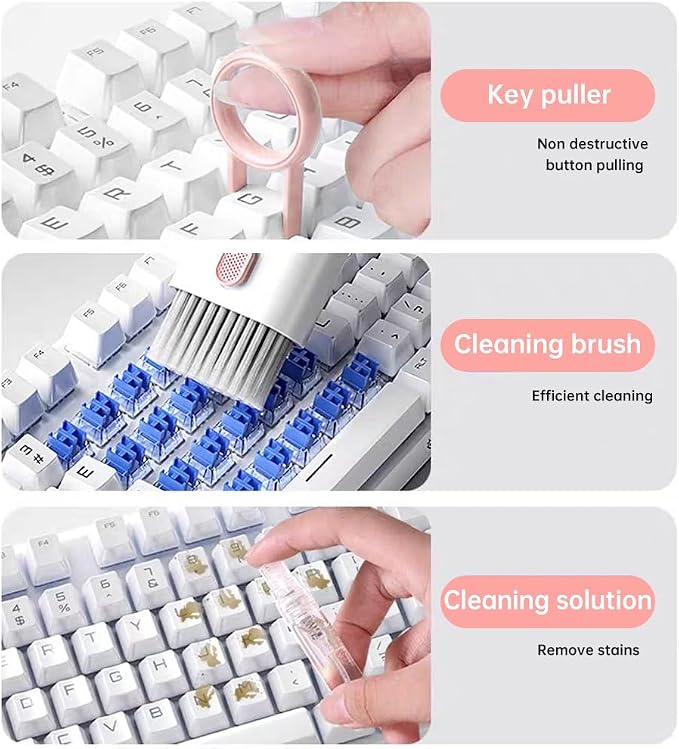 7 in 1 Laptop Cleaning Kit Keyboard Cleaner,Computer Screen Cleaning Brush Tool,Computer Tools Kit Corner Gap Duster Keycap Puller(Color:Pink) - Image 3