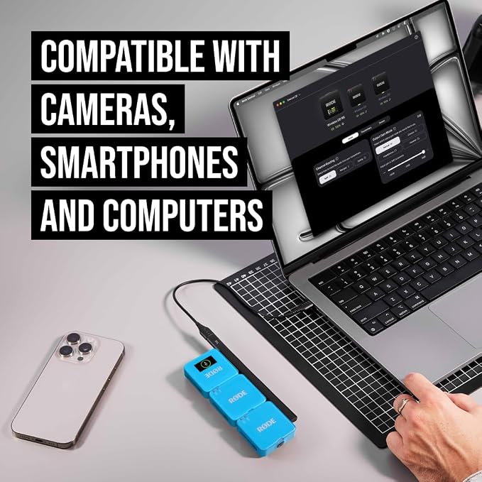 RØDE Wireless GO (Gen 3) – Compact Wireless Mic – Pristine Audio, 32-bit Float Recording, Automatic Level Control, for Phones, Cameras and Computers (Blue) - Image 5