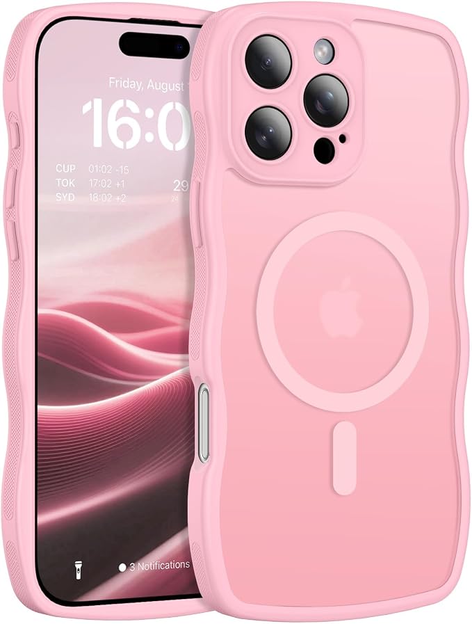 BENTOBEN Magnetic for iPhone 16 Pro Case, Cute Wavy [Full Camera Protection][Compatible with MagSafe] Matte Anti-Slip Bumper Women Girls Boys Protective Cover for 16 Pro 6.3" 2024, Light Pink by BENTOBEN
