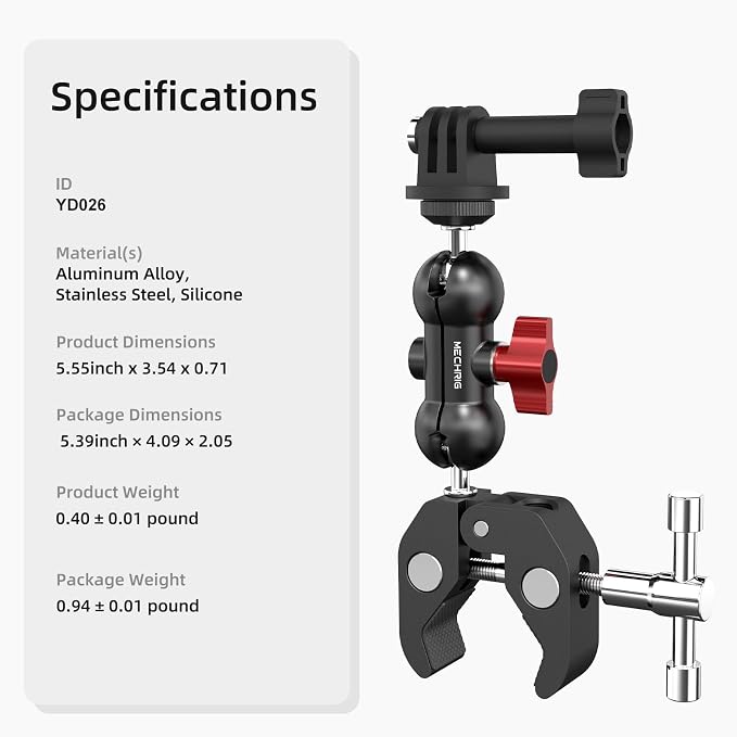 Super Clamp Mount Kit with 360° Ballhead Magic Arm – Universal Camera Mount with 1/4"-20 Screws for DSLR Camera,Led Lights,Action Cameras,and More - Image 9
