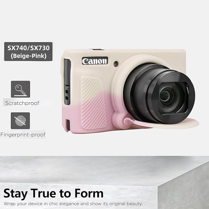 Camera Case for Canon PowerShot SX740/ SX730 Digital Camera, SX740 HS Case | Soft Silicone Protective Case Removable Lens Cover, Comes with 2 Screen Protectors and 1 Wrist Strap. (Beige-Pink) - Image 7