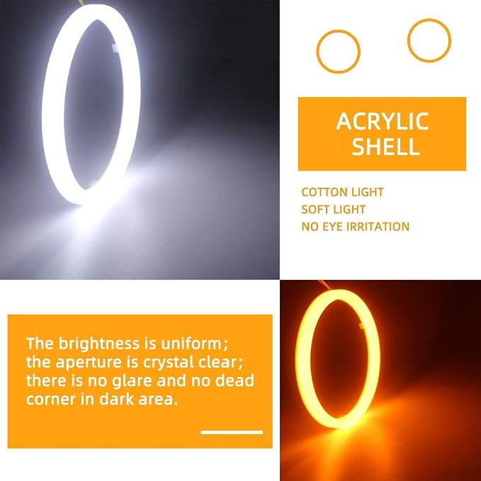 Qasim 1-Pair 110MM White+Amber Switchback 132SMD 4014 LED Halo Ring Angel Eye DRL Fog Light Turn Signal Lamp 12V - Image 6