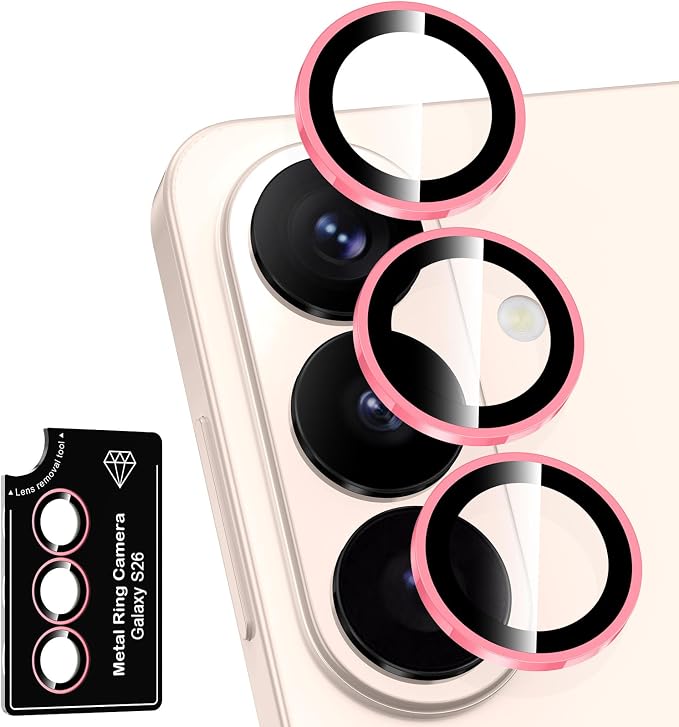 for Samsung Galaxy S26 Camera Lens Protector, Individual Metal Ring Tempered Glass Lens Cover, [Strong Adsorption] Scratch Resistant Ultra-Thin HD Clear Lens Cover, 1 Set-Pink Shine by Btscase