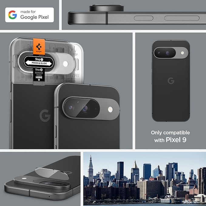 Spigen Glas.tR EZ FIT Optik Camera Lens Protector for Pixel 9 | GlasTR EZ Fit Optik, 9H+ Tempered glass, Scratch resistant, Original photo quality, Auto-align tray, Case-friendly, 2Pack - Image 2