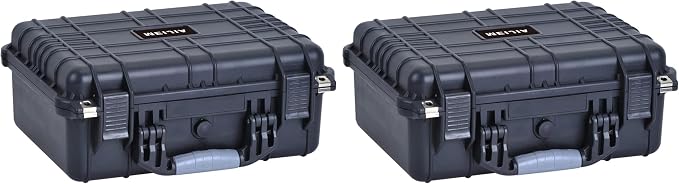MEIJIA All Weather IP67 Waterproof Hard Camera Case,Hard Protective Case,Hard Case with Customizable Foam,Fit Use of Drones,Camera,Equipments,Pistols(Black,15.98x12.99x6.85inches) (Pack of 2) by MEIJIA
