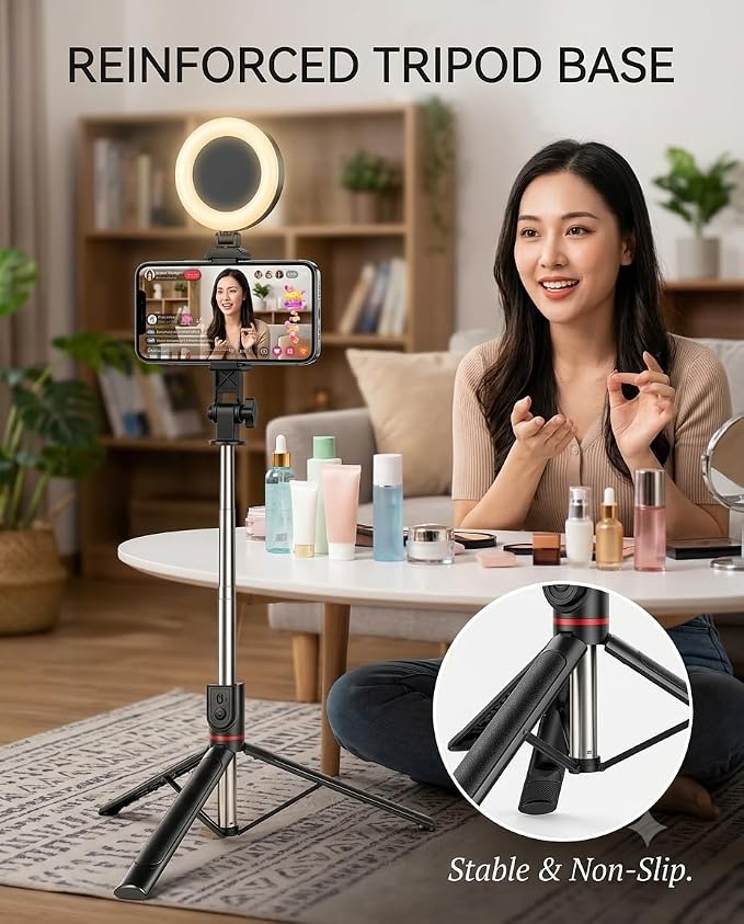 71" Phone Tripod Selfie Stick with Light, Cell Phone Tripod Stand with Wireless Remote Compatible with iPhone and Android Phone - Image 3