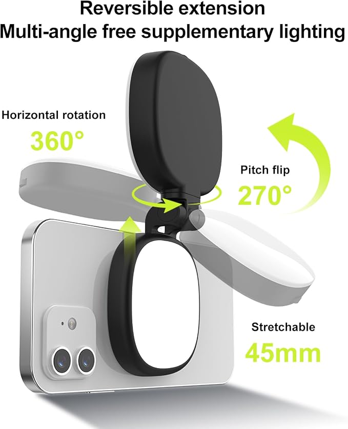 Selfie Light, 3-in-1 Magnetic Selfie for iPhone with Mirror, Foldable Portable Phone, Dual Color Temperature 360° Rotation Video Light for Makeup, Live Streaming, Vlogging - Image 2