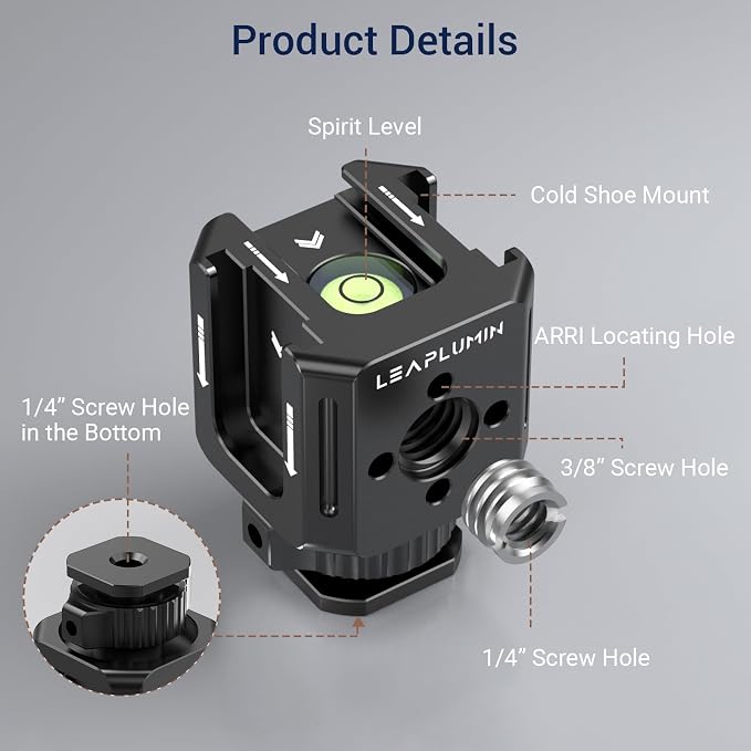 Triple Cold Shoe Mounts Adapter, 3/8'' Screw Hole to 1/4'' Screw Hole, Aluminum Alloy Hot Shoe Extension Bracke for DSLR Camera Flash Light, Monitor, Microphone-Black - Image 6