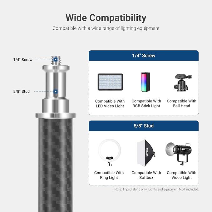 NEEWER Carbon Fiber Tripod Stand w Reversible Legs, 35"-102" Portable Lightweight Photography Light Stand for Strobe Softbox Ring Light Action Cam DSLR Streaming Recording, 6.6lb/3kg Max Load, ST260C - Image 3