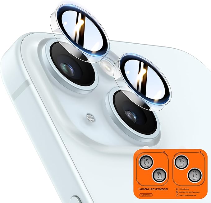 TOCOL Camera Lens Protector for iPhone 15 / iPhone 15 Plus Tempered Glass HD Individual Scratch Resistant Camera Cover Accessories Case Friendly 2 Pack（Clear） by TOCOL