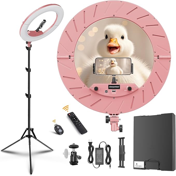 18 Inch Ring Light Kit, 55W6700k Dimmable LED Light, Tripod Stand, Remote Controller,Box,CRI95(Pink) by xianyanbao