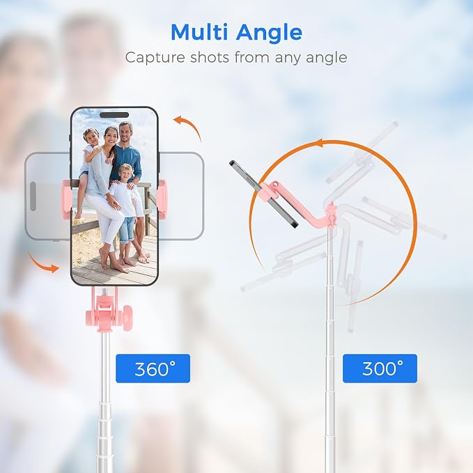 Selfie Stick Tripod for Phone with Remote Control & Holder, 50 Inch, Pink | Extendable Selfie Stick Travel for iPhone, iPhone Tripod for Video Recording - Image 4